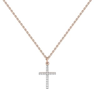 Collier motif croix oxyde de ziconium plaqué or rose 