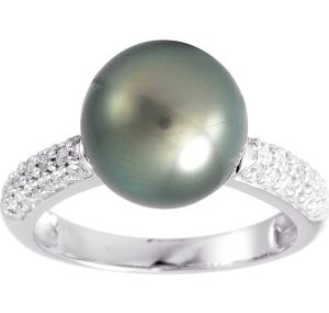 Bague Diamant 0.30ct Gh-Si Perle de Tahiti Or 750 Blanc